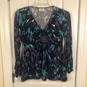 VTG Y2K Glam Top Blouse Beaded Whimsigoth Boho Grunge Multi Size Small Soft Goth
